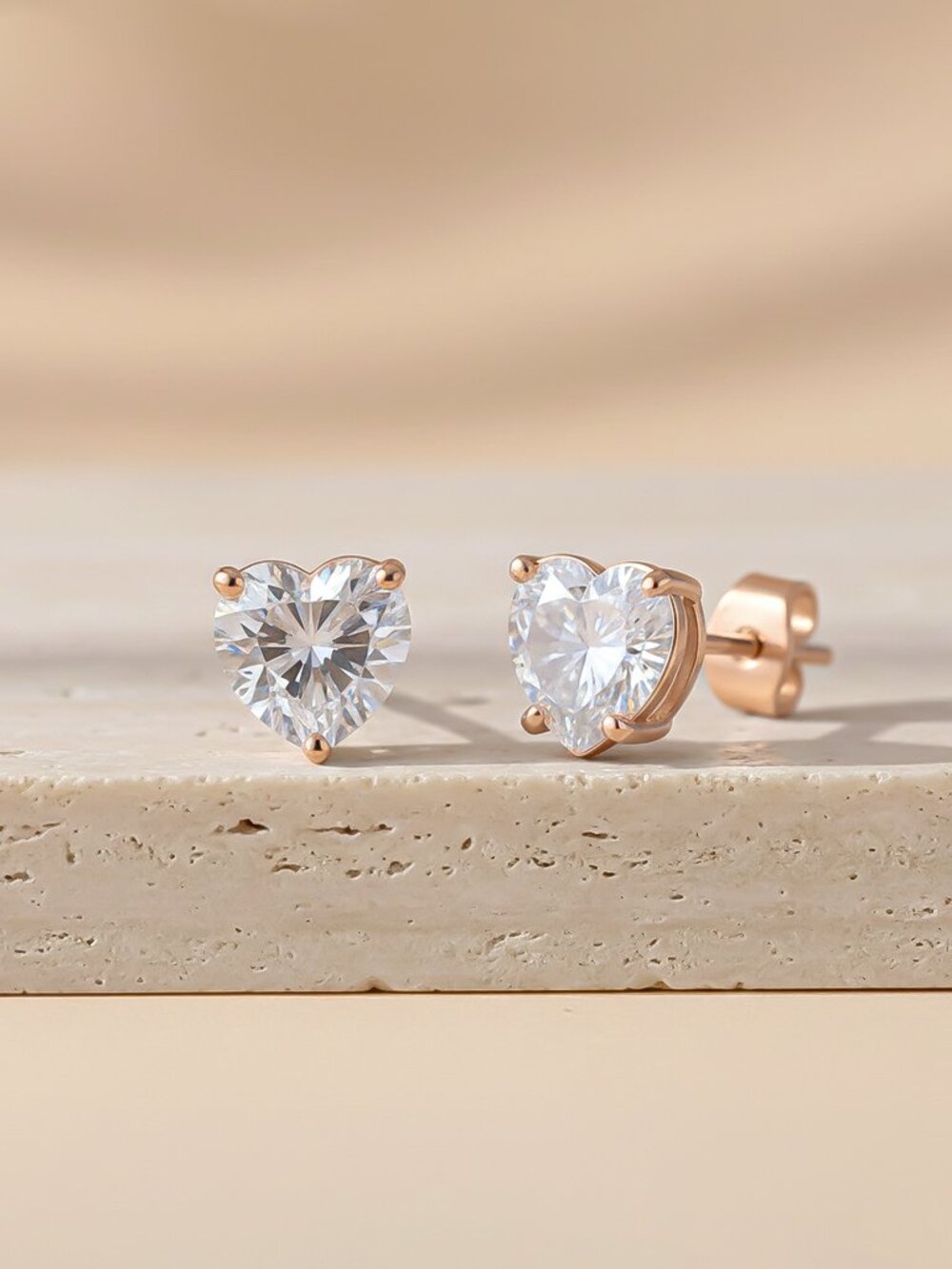 925 Silver Rose Gold Mini Hearts Stud Earrings Gold Vermeil (2.5 Micron)